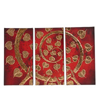 Wandbild rot mit goldenen Blttern 3-teilig