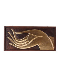 Wandbild Hand Teak-Holz rechts / gold